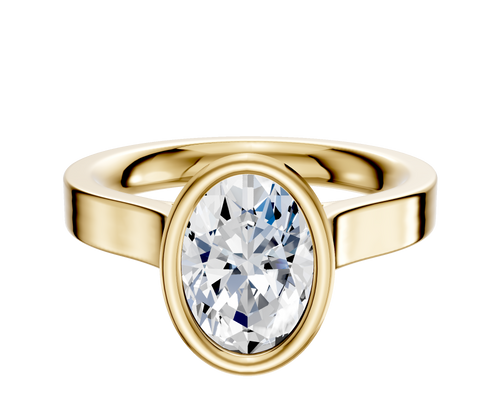 14K Yellow Gold Bezel Full Bezel North/South Cathedral Flat 3.0mm Engagement Ring
