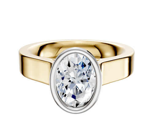 18K Two Tone Bezel Full Bezel North/South Cathedral Flat 4.0mm Engagement Ring