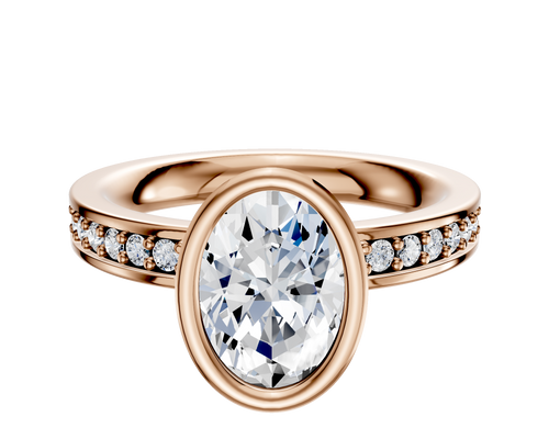 18K Rose Gold Bezel Full Bezel North/South Classic Flat 1-Row-Pave 2.5mm Engagement Ring