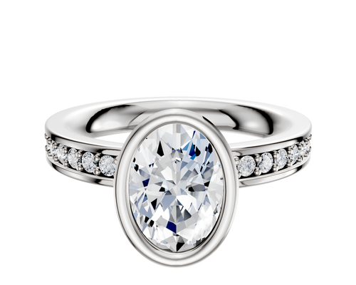 14K White Gold Bezel Full Bezel North/South Classic Flat 1-Row-Pave 2.5mm Engagement Ring