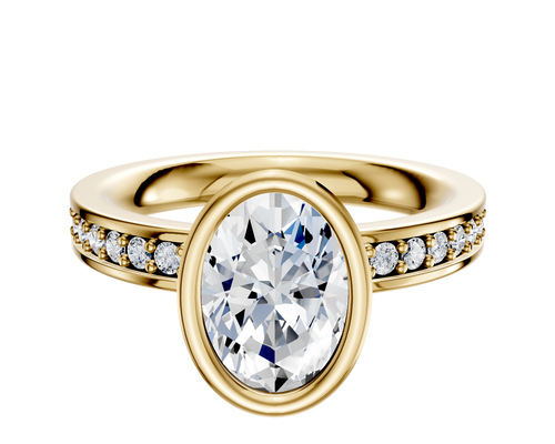 18K Yellow Gold Bezel Full Bezel North/South Classic Flat 1-Row-Pave 2.5mm Engagement Ring