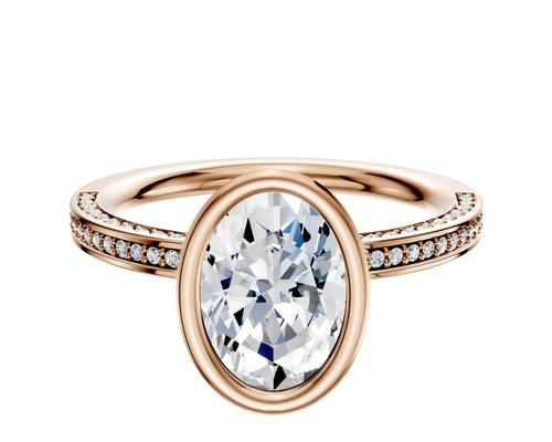 14K Rose Gold Bezel Full Bezel North/South Classic Flat 3-Row-Pave 2.0mm Engagement Ring