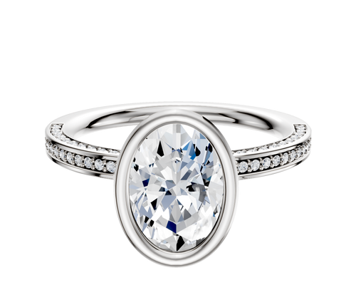 14K White Gold Bezel Full Bezel North/South Classic Flat 3-Row-Pave 2.0mm Engagement Ring
