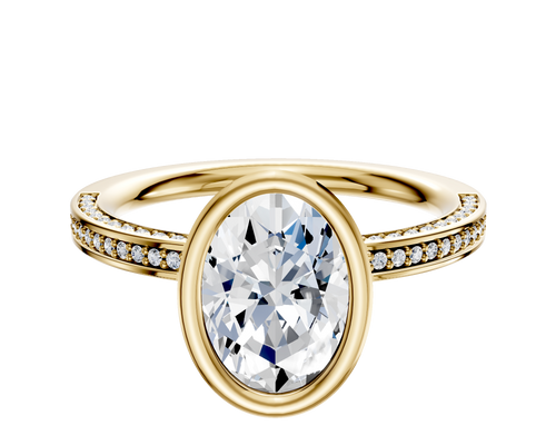 14K Yellow Gold Bezel Full Bezel North/South Classic Flat 3-Row-Pave 2.0mm Engagement Ring