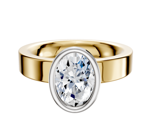 18K Two Tone Bezel Full Bezel North/South Classic Flat 4.0mm Engagement Ring