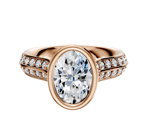 18K Rose Gold Bezel Full Bezel North/South Cathedral Knife Edge 1-Row-Pave 2.5mm Engagement Ring
