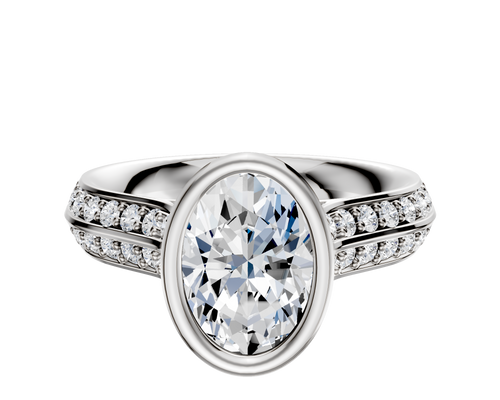 14K White Gold Bezel Full Bezel North/South Cathedral Knife Edge 1-Row-Pave 2.5mm Engagement Ring