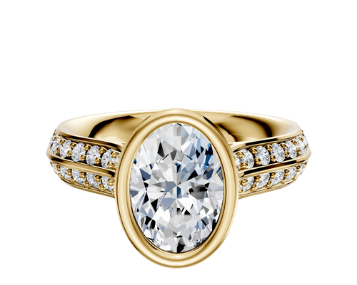 18K Yellow Gold Bezel Full Bezel North/South Cathedral Knife Edge 1-Row-Pave 2.5mm Engagement Ring