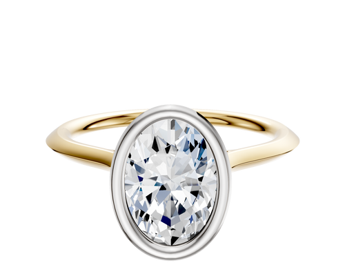 14K Two Tone Bezel Full Bezel North/South Cathedral Knife Edge 1.5mm Engagement Ring