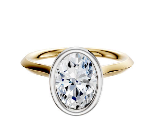 14K Two Tone Bezel Full Bezel North/South Cathedral Knife Edge 2.0mm Engagement Ring