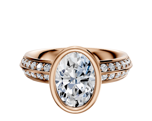 18K Rose Gold Bezel Full Bezel North/South Classic Knife Edge 1-Row-Pave 2.5mm Engagement Ring