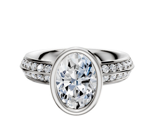 14K Two Tone Bezel Full Bezel North/South Classic Knife Edge 1-Row-Pave 2.5mm Engagement Ring