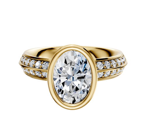 18K Yellow Gold Bezel Full Bezel North/South Classic Knife Edge 1-Row-Pave 2.5mm Engagement Ring
