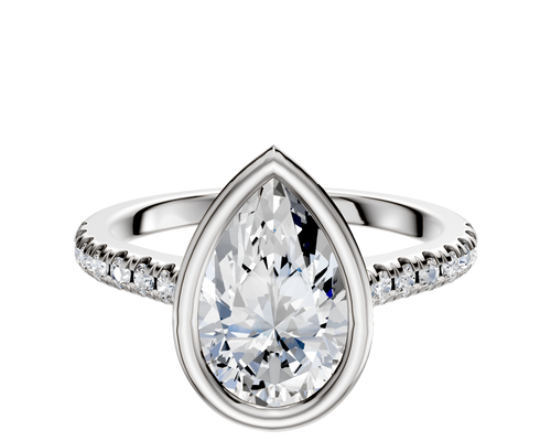 14K White Gold Bezel Full Bezel North/South Cathedral Dome 1-Row-Pave 2.5mm Engagement Ring