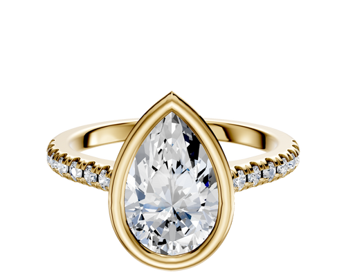 14K Yellow Gold Bezel Full Bezel North/South Cathedral Dome 1-Row-Pave 2.5mm Engagement Ring