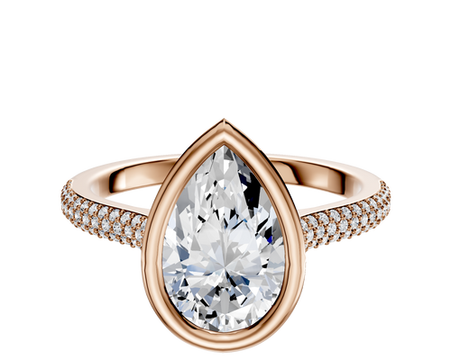 18K Rose Gold Bezel Full Bezel North/South Cathedral Dome 3-Row-Pave 2.0mm Engagement Ring