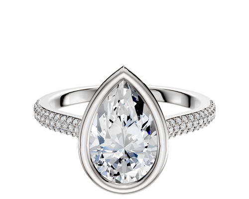 18K Two Tone Bezel Full Bezel North/South Cathedral Dome 3-Row-Pave 2.0mm Engagement Ring