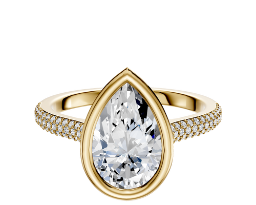 14K Yellow Gold Bezel Full Bezel North/South Cathedral Dome 3-Row-Pave 2.0mm Engagement Ring