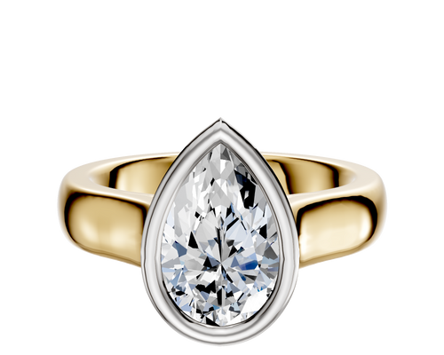 14K Two Tone Bezel Full Bezel North/South Cathedral Dome 4.0mm Engagement Ring