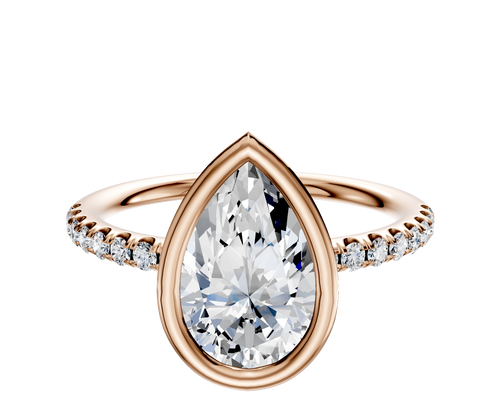 18K Rose Gold Bezel Full Bezel North/South Classic Dome 1-Row-Pave 2.5mm Engagement Ring