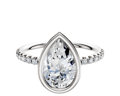14K White Gold Bezel Full Bezel North/South Classic Dome 1-Row-Pave 2.5mm Engagement Ring