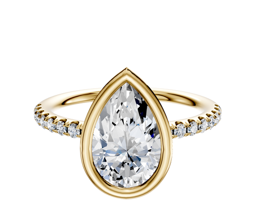 18K Yellow Gold Bezel Full Bezel North/South Classic Dome 1-Row-Pave 2.5mm Engagement Ring