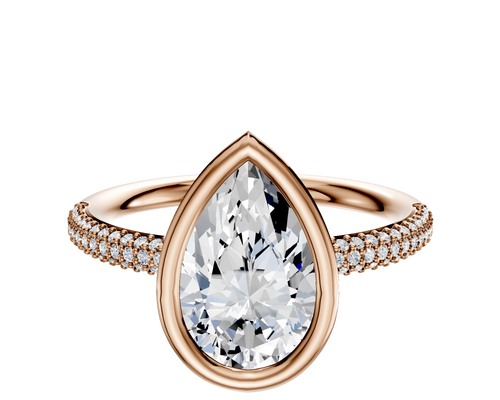 18K Rose Gold Bezel Full Bezel North/South Classic Dome 3-Row-Pave 2.0mm Engagement Ring