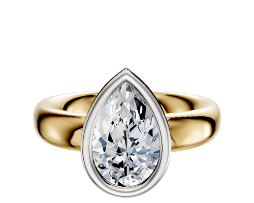 14K Two Tone Bezel Full Bezel North/South Classic Dome 4.0mm Engagement Ring