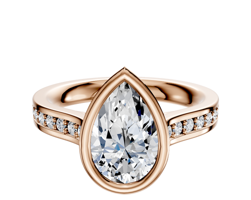 18K Rose Gold Bezel Full Bezel North/South Cathedral Flat 1-Row-Pave 2.5mm Engagement Ring
