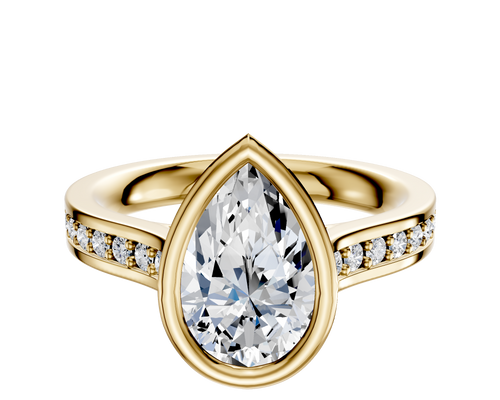 18K Yellow Gold Bezel Full Bezel North/South Cathedral Flat 1-Row-Pave 2.5mm Engagement Ring