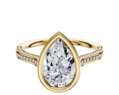 18K Yellow Gold Bezel Full Bezel North/South Cathedral Flat 3-Row-Pave 2.0mm Engagement Ring