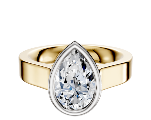14K Two Tone Bezel Full Bezel North/South Cathedral Flat 4.0mm Engagement Ring