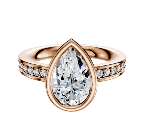 18K Rose Gold Bezel Full Bezel North/South Classic Flat 1-Row-Pave 2.5mm Engagement Ring