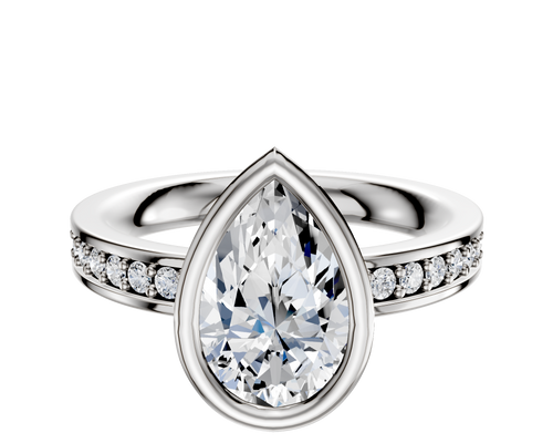 14K White Gold Bezel Full Bezel North/South Classic Flat 1-Row-Pave 2.5mm Engagement Ring
