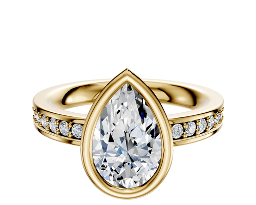 18K Yellow Gold Bezel Full Bezel North/South Classic Flat 1-Row-Pave 2.5mm Engagement Ring