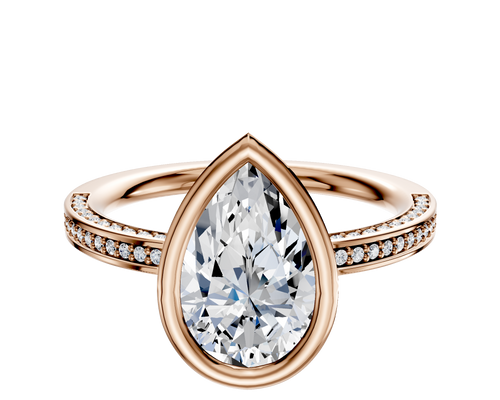 18K Rose Gold Bezel Full Bezel North/South Classic Flat 3-Row-Pave 2.0mm Engagement Ring