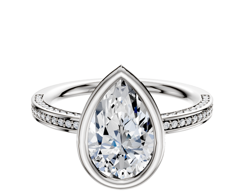 14K White Gold Bezel Full Bezel North/South Classic Flat 3-Row-Pave 2.0mm Engagement Ring