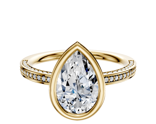 18K Yellow Gold Bezel Full Bezel North/South Classic Flat 3-Row-Pave 2.0mm Engagement Ring