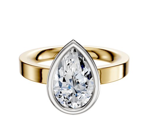 14K Two Tone Bezel Full Bezel North/South Classic Flat 3.0mm Engagement Ring