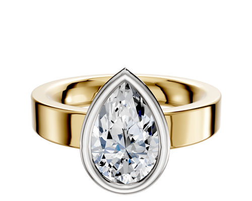 18K Two Tone Bezel Full Bezel North/South Classic Flat 4.0mm Engagement Ring