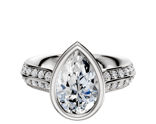 14K White Gold Bezel Full Bezel North/South Cathedral Knife Edge 1-Row-Pave 2.5mm Engagement Ring