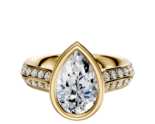 14K Yellow Gold Bezel Full Bezel North/South Cathedral Knife Edge 1-Row-Pave 2.5mm Engagement Ring