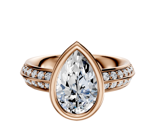 18K Rose Gold Bezel Full Bezel North/South Classic Knife Edge 1-Row-Pave 2.5mm Engagement Ring