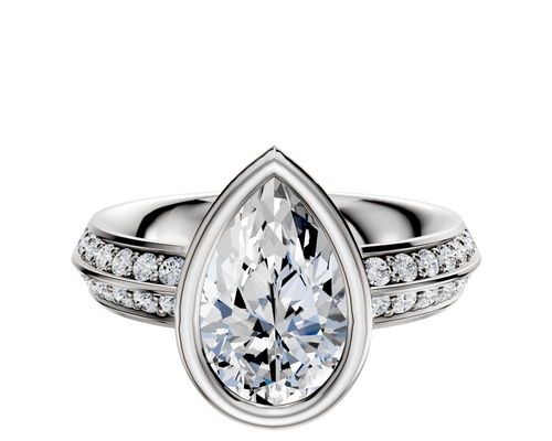14K Two Tone Bezel Full Bezel North/South Classic Knife Edge 1-Row-Pave 2.5mm Engagement Ring
