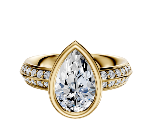 18K Yellow Gold Bezel Full Bezel North/South Classic Knife Edge 1-Row-Pave 2.5mm Engagement Ring