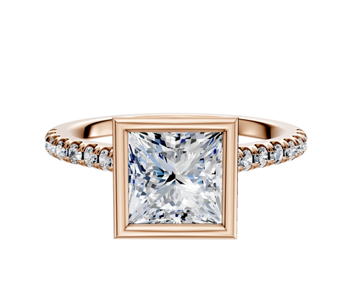18K Rose Gold Bezel Full Bezel North/South Cathedral Dome 1-Row-Pave 2.5mm Engagement Ring