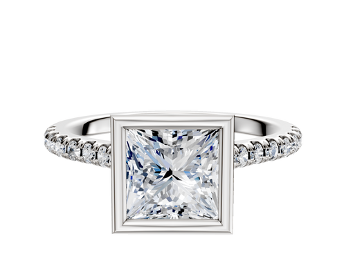 Platinum Bezel Full Bezel North/South Cathedral Dome 1-Row-Pave 2.5mm Engagement Ring