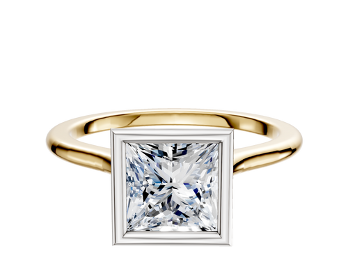 18K Two Tone Bezel Full Bezel North/South Cathedral Dome 1.5mm Engagement Ring