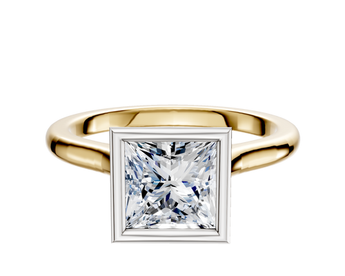 14K Two Tone Bezel Full Bezel North/South Cathedral Dome 2.0mm Engagement Ring