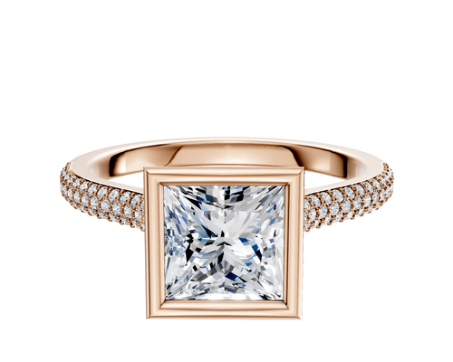 18K Rose Gold Bezel Full Bezel North/South Cathedral Dome 3-Row-Pave 2.0mm Engagement Ring